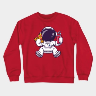 Cute Astronaut With Pizza And Soda Cartoon Crewneck Sweatshirt